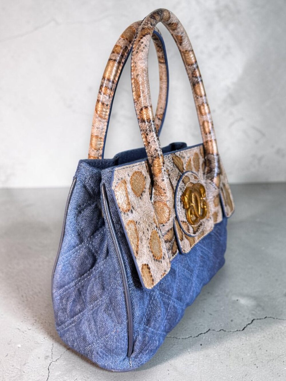 Sharif Legacy Denim and Snake Embossed Top Handle Crossbody - SAMPLE Bag - Picture 4 of 14